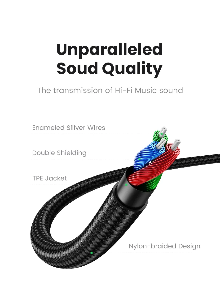 UGREEN AV112 (10697) 3.5mm Male To Male Round Cable - 3M