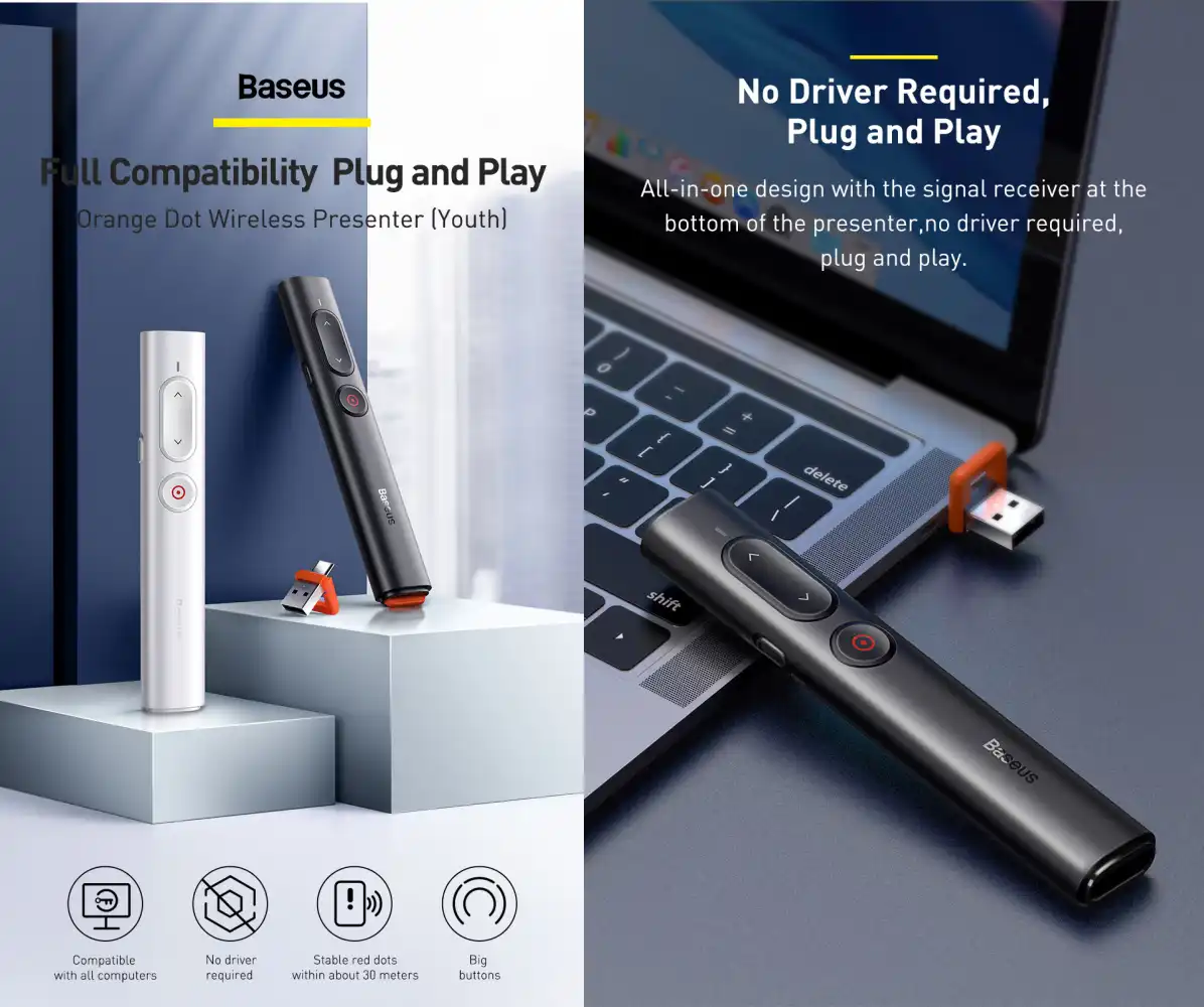 Baseus Orange Dot Wireless Presenter with Remote Control Red Light