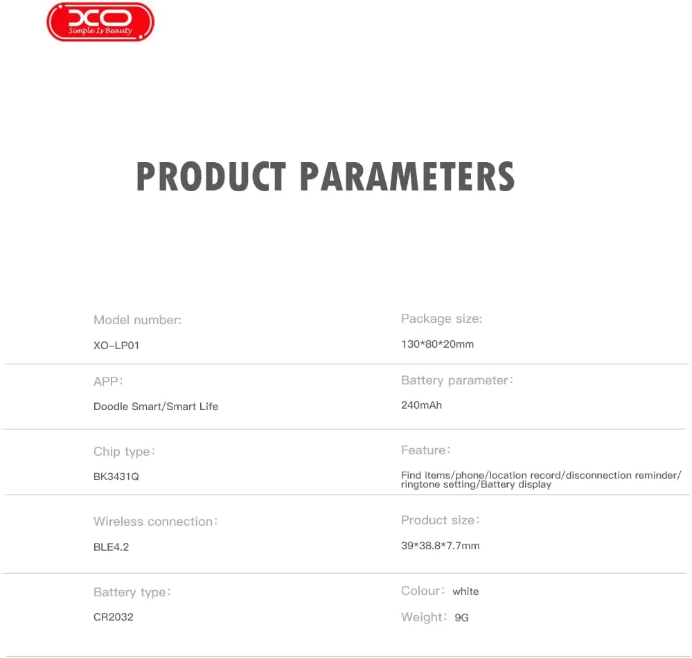 XO LP01 Anti-Lost Smart Tracker for Android