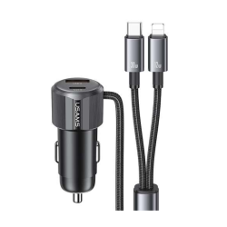 USAMS CC287 YT Series 66W Dual-Port USB & Type-C Car Fast Charger with 2-in-1 Cable