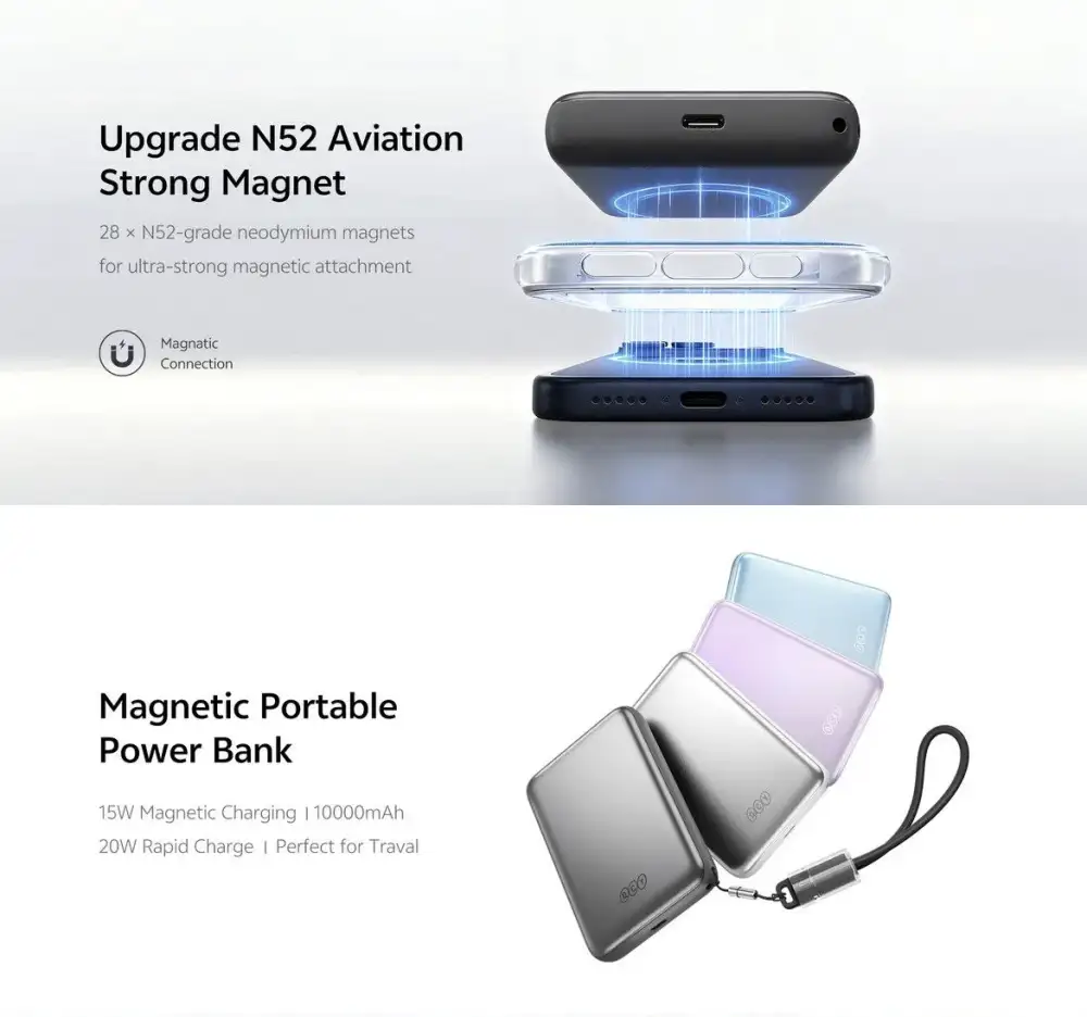 QCY PBW10A 20W PD 10000mah Magnetic Wireless Power Bank